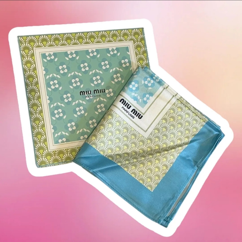 Miu Miu Floral Silk Scarf in Blue and Green